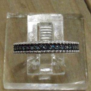 Vintage sterling silver blue diamond ring